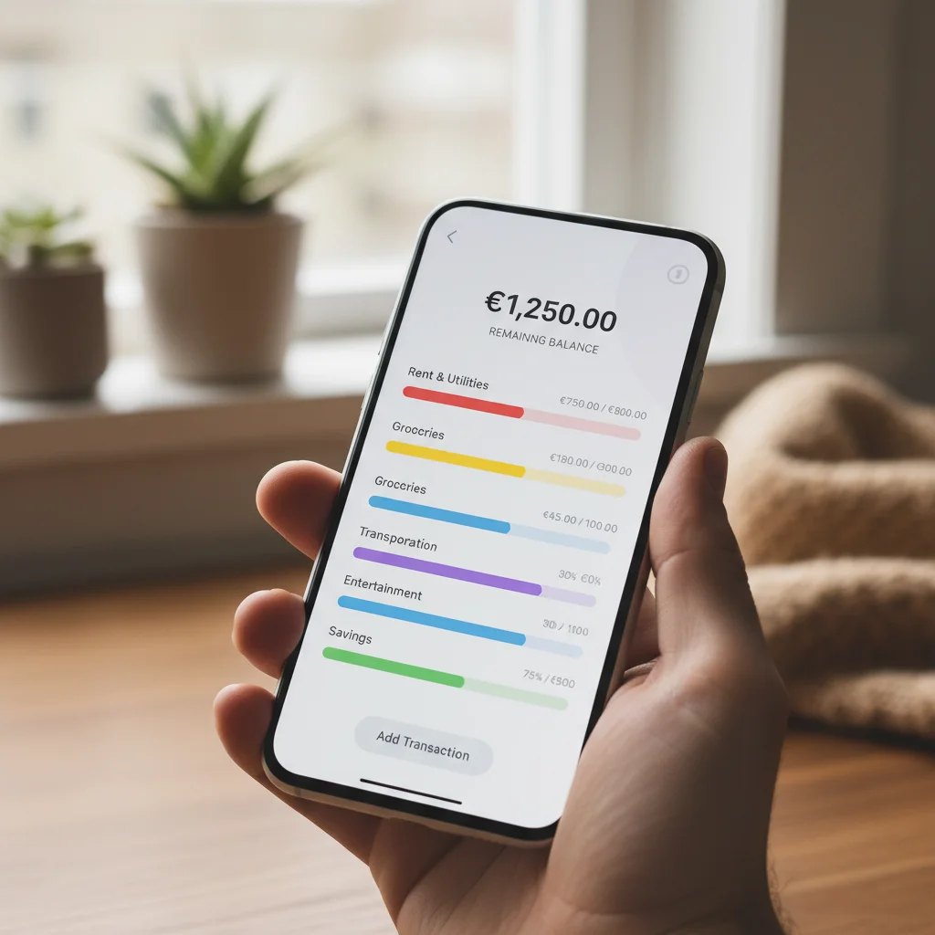Budgeting app on smartphone showing expense tracking