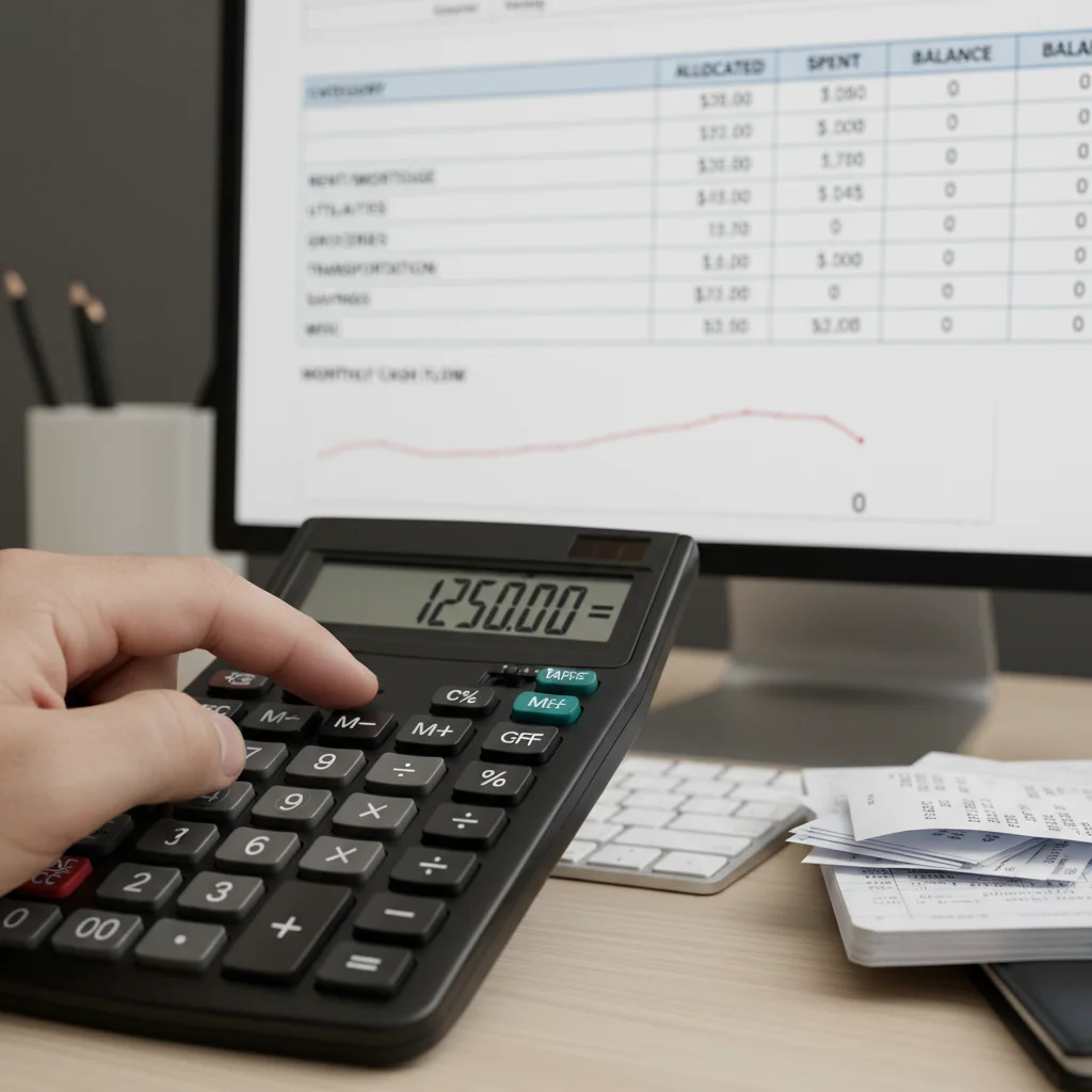 Hand calculating expenses for zero-based budget allocation