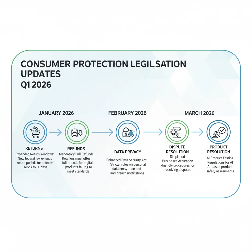 Infographic detailing Q1 2026 consumer protection law updates and rights.