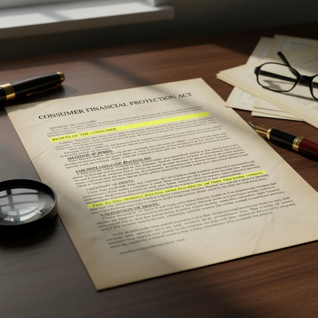 Legal document outlining consumer protection laws for debt validation