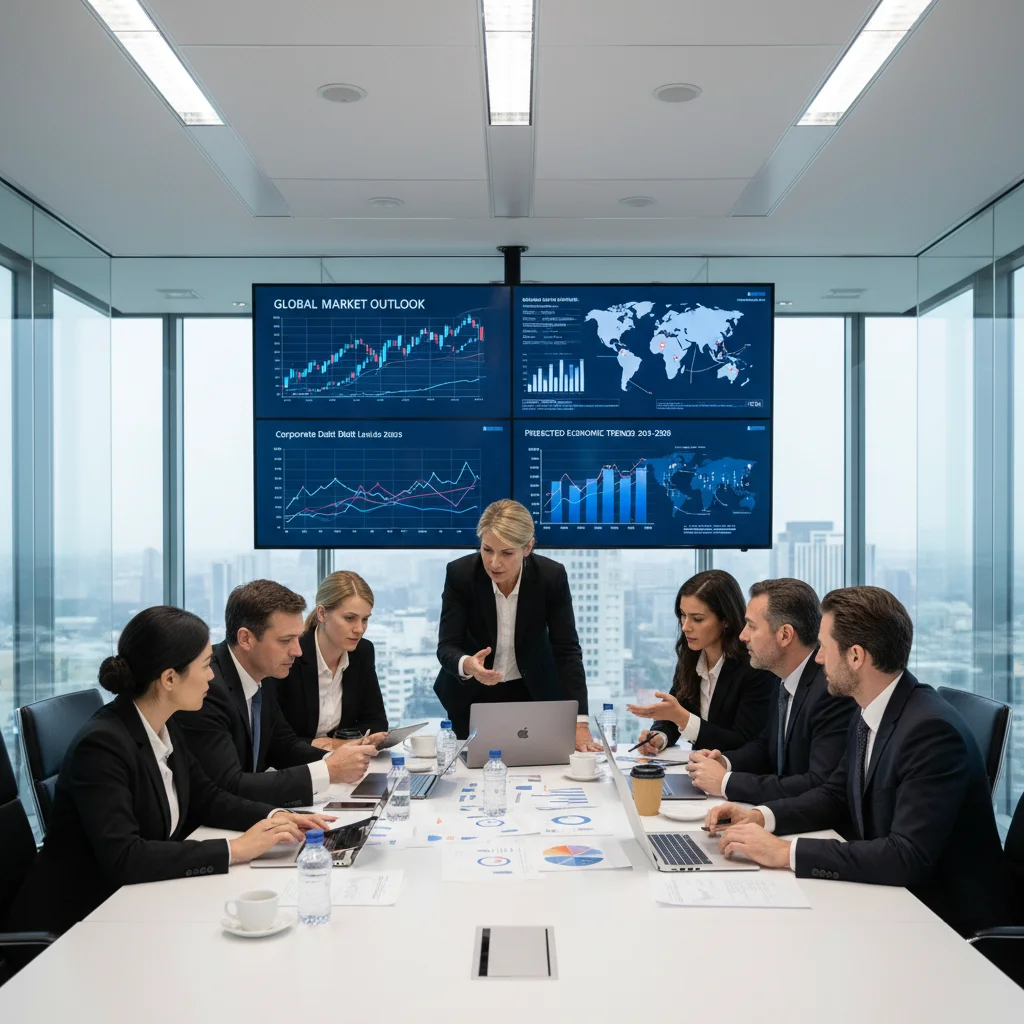 Business leaders discussing corporate debt strategies for 2026