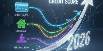 Illustration of credit mix impacting a rising credit score graph