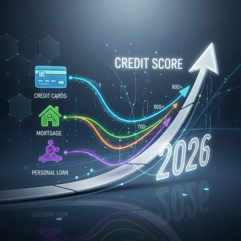 Illustration of credit mix impacting a rising credit score graph