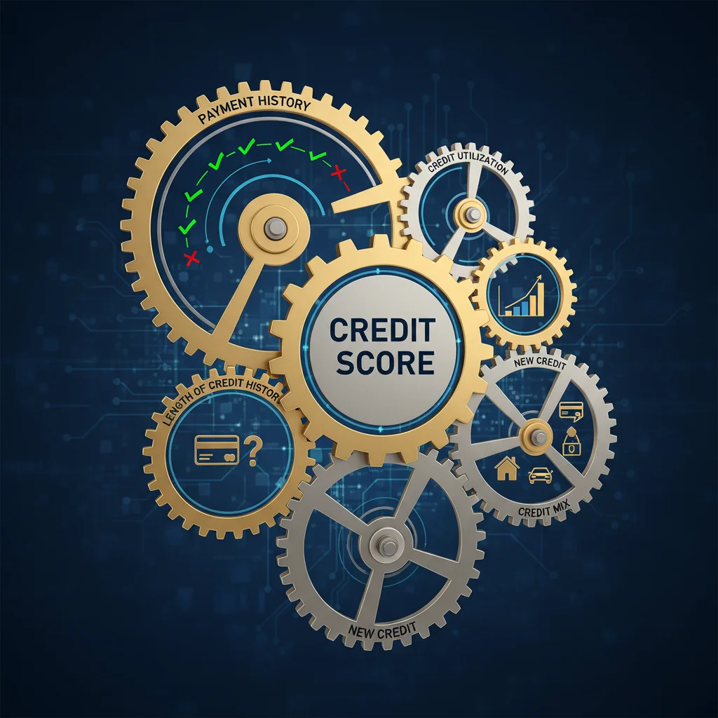 Infographic illustrating the key factors that impact a credit score.