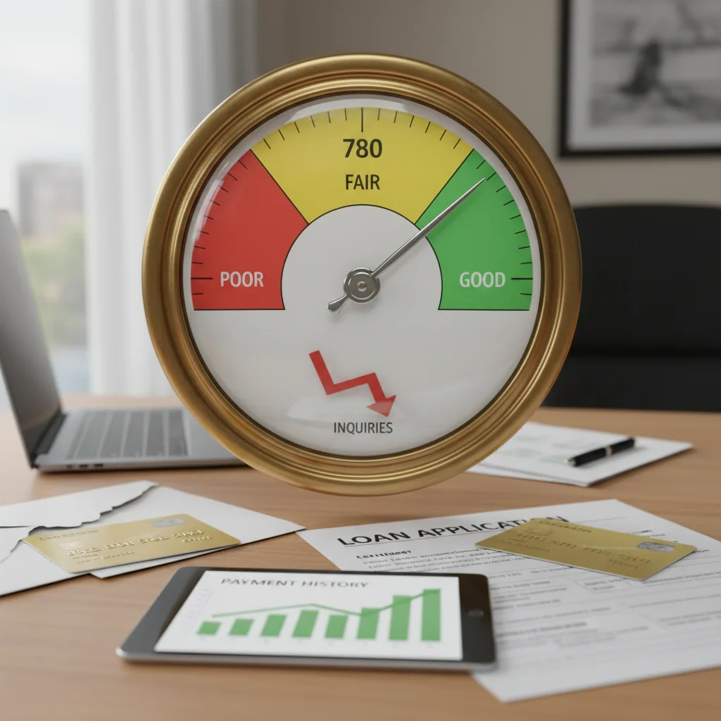 Credit score meter with potential impact from inquiries