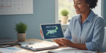 Person viewing a positive credit score chart after bankruptcy