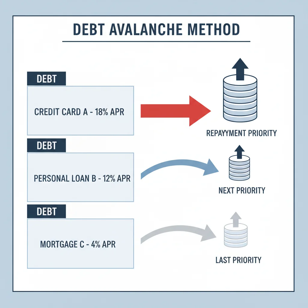 Infographic illustrating the debt avalanche method for debt prioritization