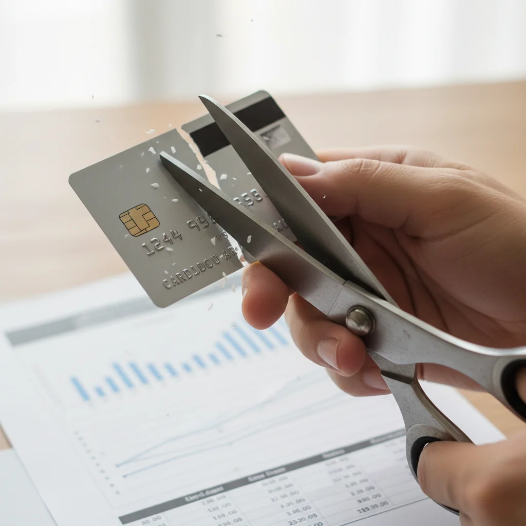 Symbolic image of cutting up a credit card to signify debt elimination