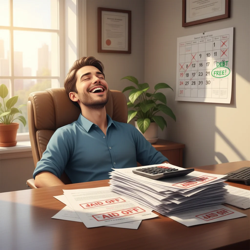 Person feeling relieved after paying off debt with the avalanche method.