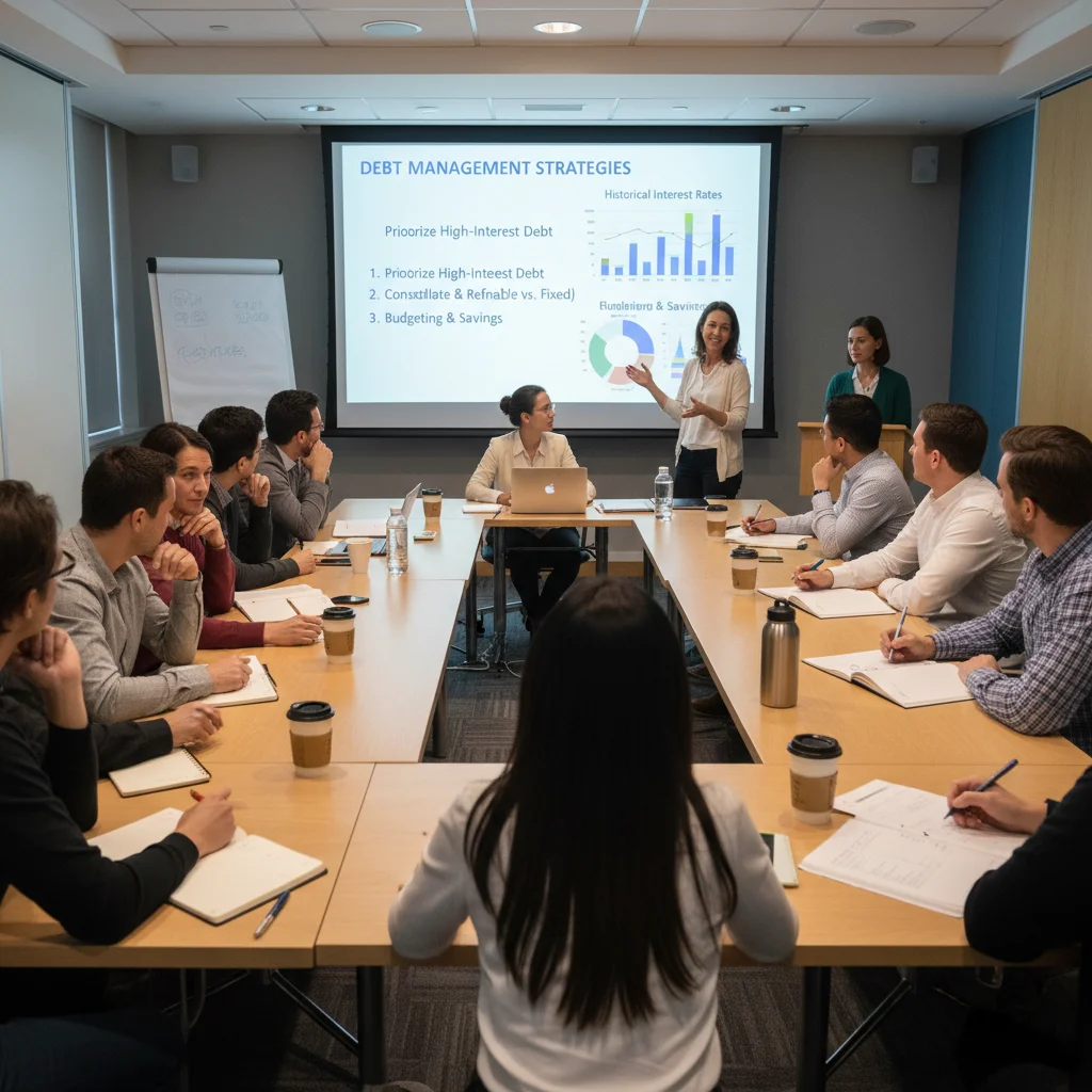Group discussing debt management strategies in a workshop setting