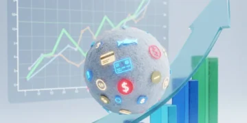 Debt snowball rolling downhill accumulating debt icons, symbolizing effective debt reduction strategy.