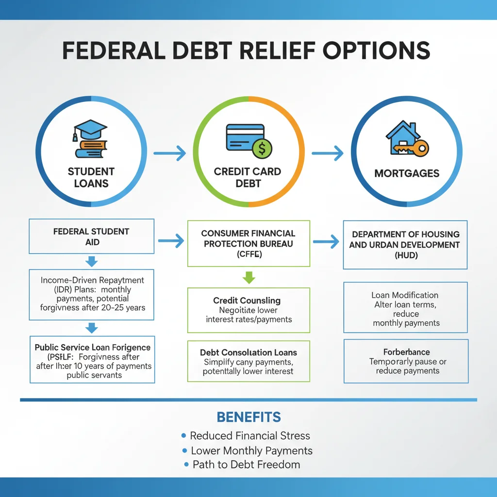 Infographic showing various debt types and federal relief options