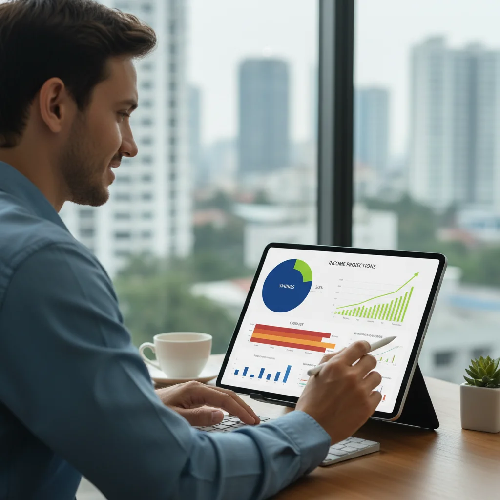 Digital budgeting dashboard showing income and expense tracking for irregular earnings.