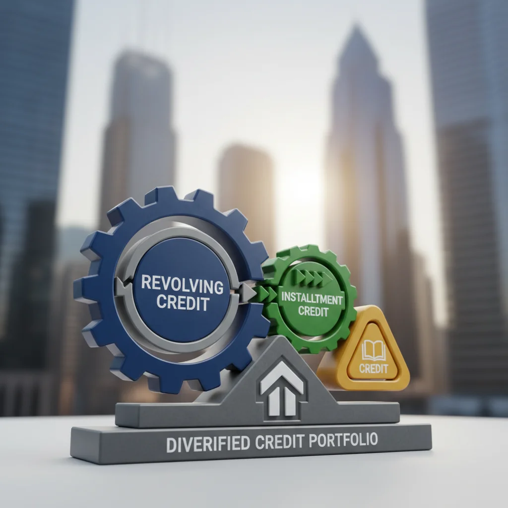 Diagram showing diverse credit account types interlocking