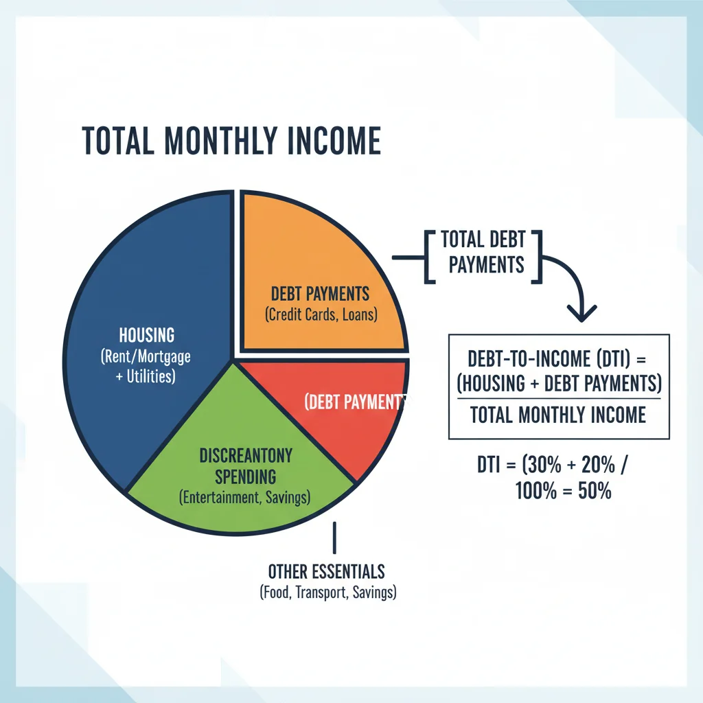 Pie chart showing income allocation and debt-to-income ratio components