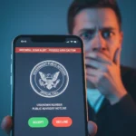 Smartphone showing a fake government call, emphasizing imposter scam awareness.