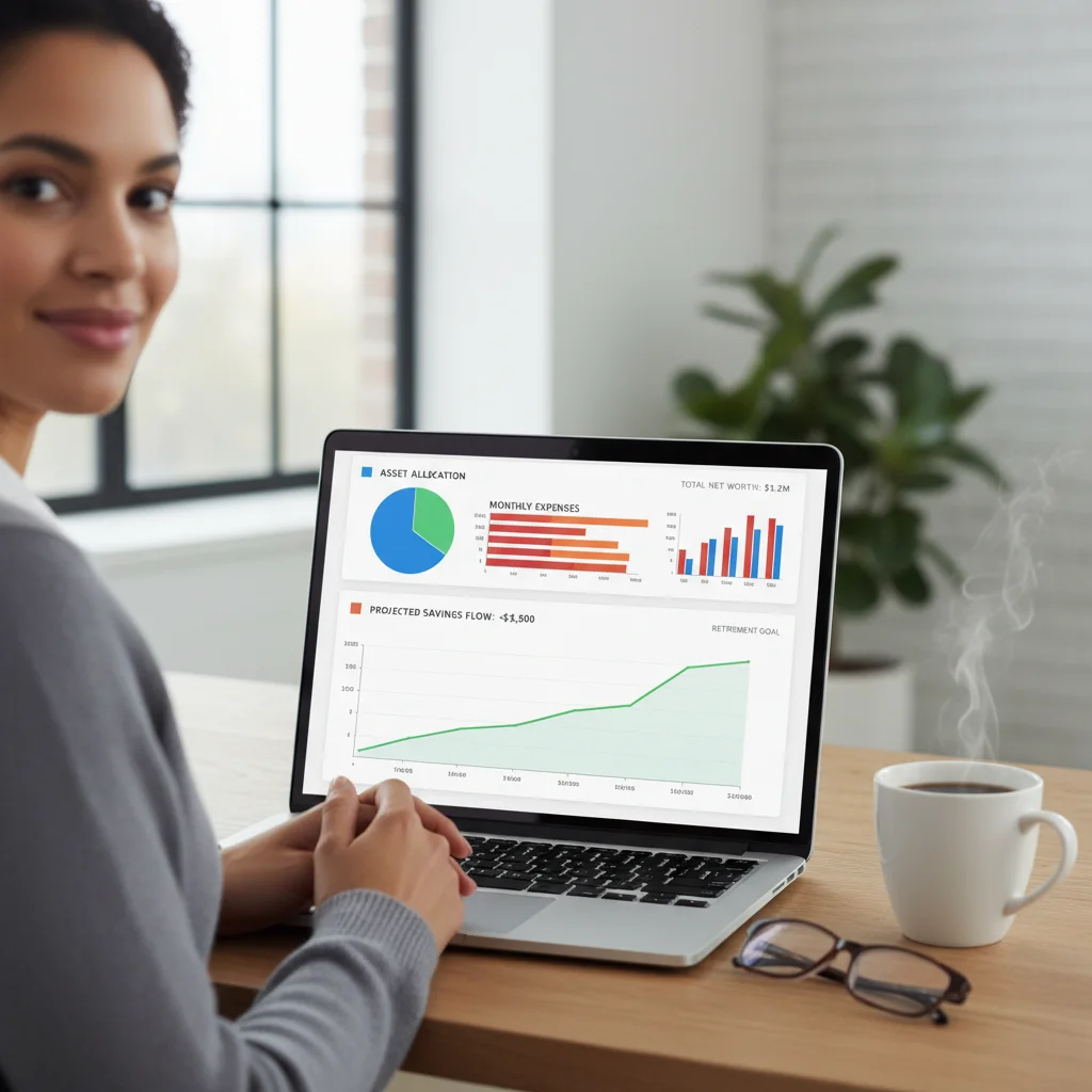 Person reviewing a comprehensive financial dashboard on a laptop