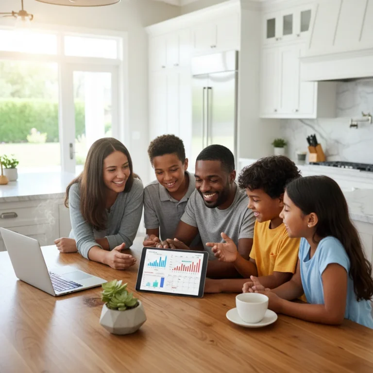 Family planning flexible budget 2026 on a tablet, adapting to economic shifts.