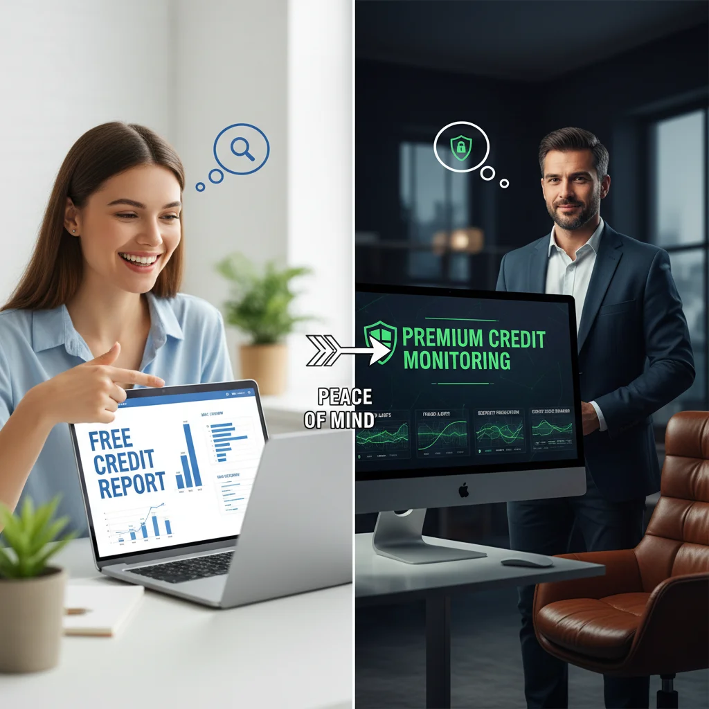 Comparison of free and paid credit monitoring services with happy users.