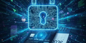 Digital lock protecting credit card and 2026 calendar