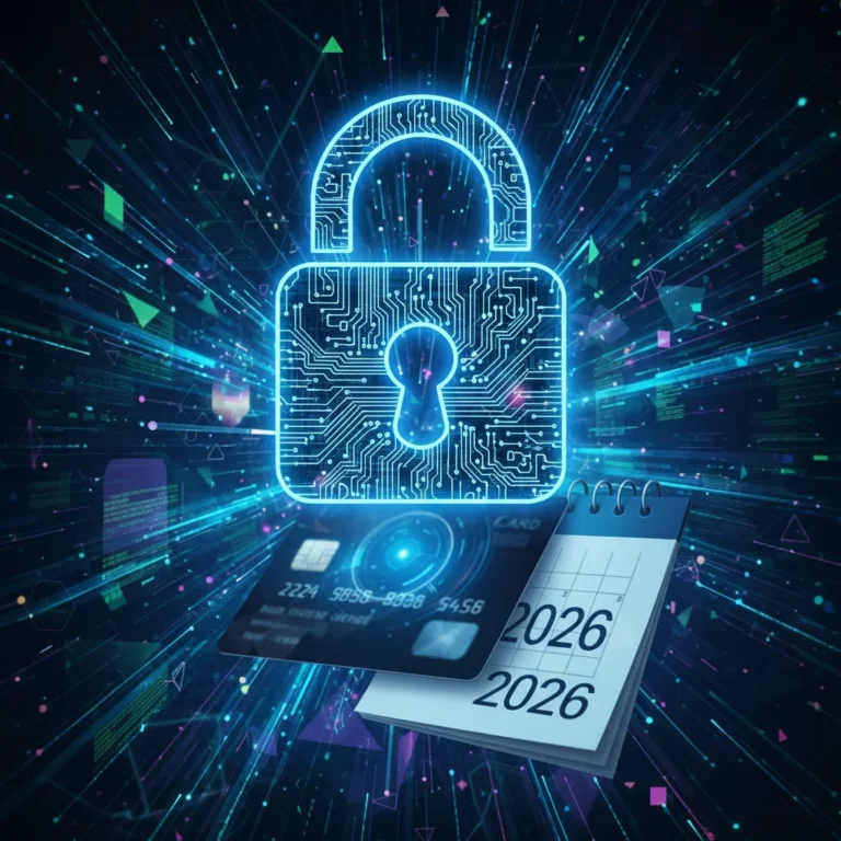 Digital lock protecting credit card and 2026 calendar