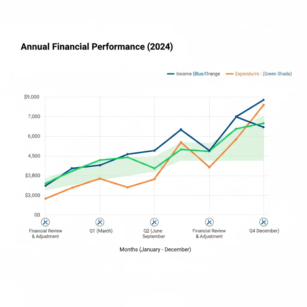 Financial graph illustrating income and expense fluctuations over time