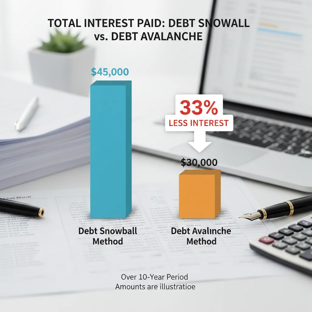 Infographic comparing interest savings for debt snowball vs. avalanche