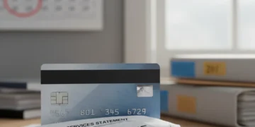 Credit card on medical bill, symbolizing medical debt's impact on credit.