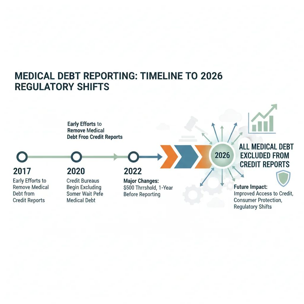 Timeline graphic depicting medical debt reporting changes and future impact.