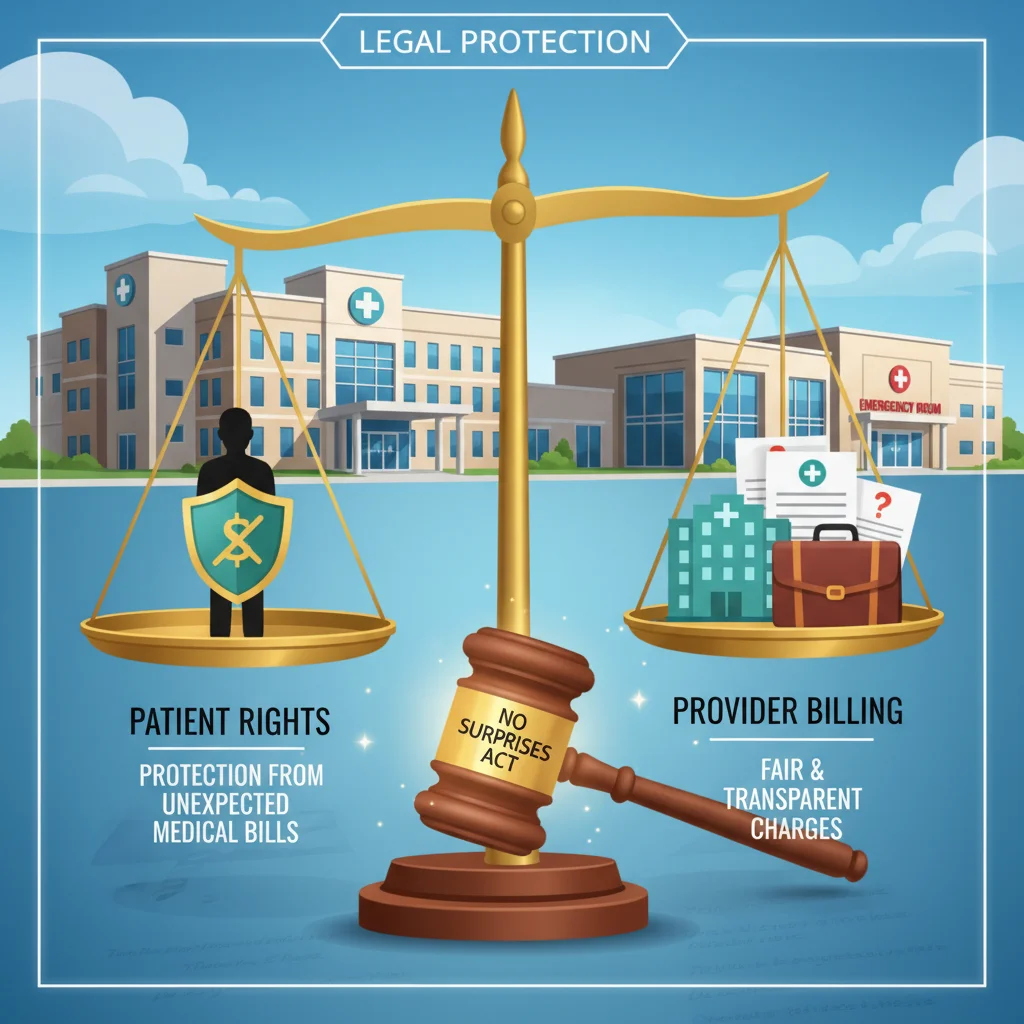 Scales of justice balancing patient rights and provider billing under No Surprises Act