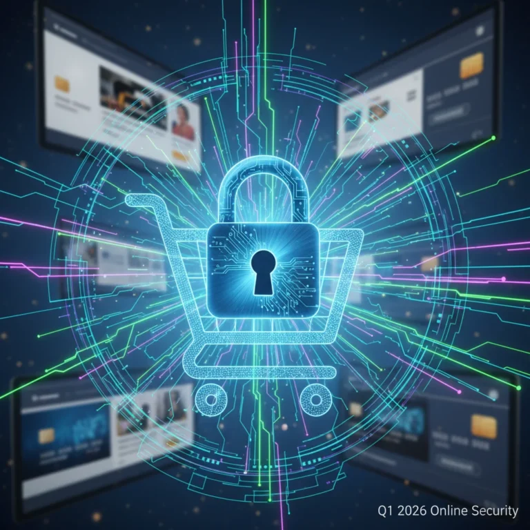 Digital padlock securing online shopping cart, representing purchase protection and data security.