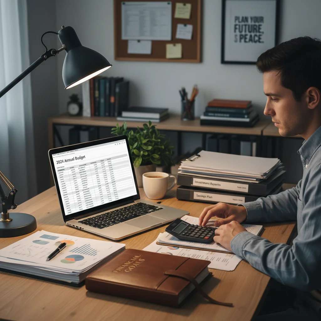 Individual managing personal finances and creating a budget.