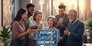 Achieve Financial Success: Realistic Budget Goals 2026 Diverse people planning finances on tablet, smiling, symbolizing realistic budget goals and financial success.