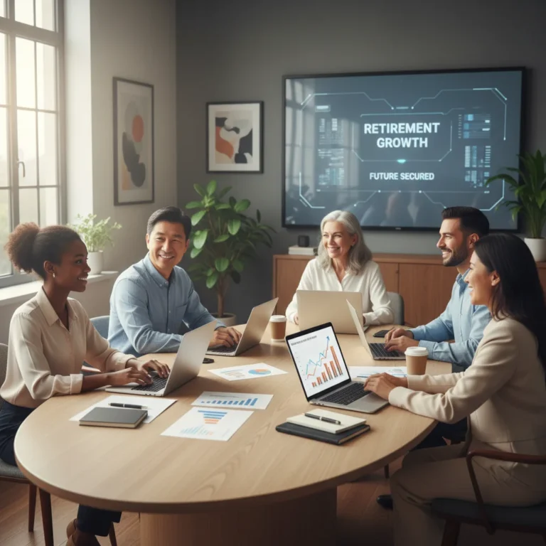 US workers discussing retirement budgeting strategies with financial charts