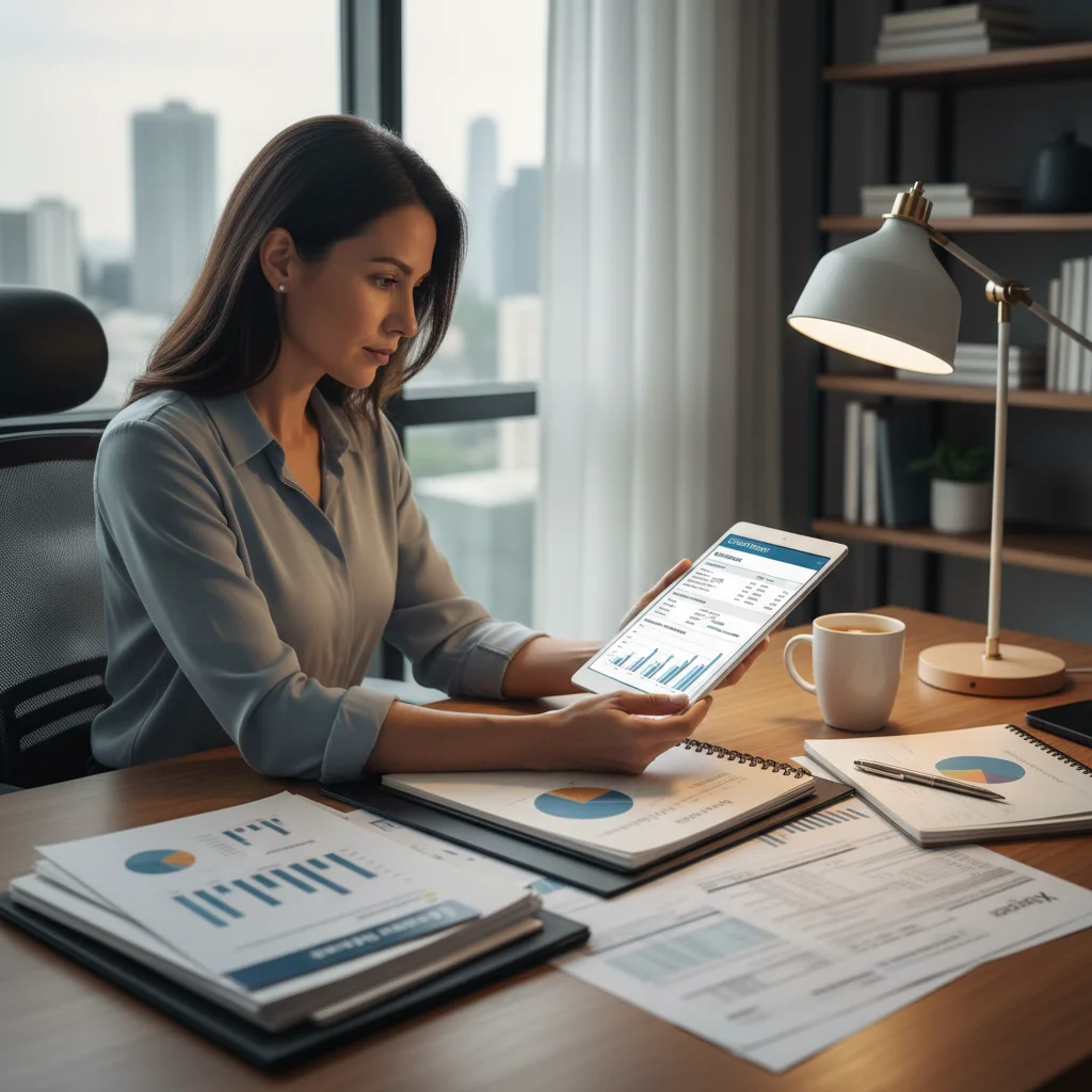 Person analyzing credit report for strategic planning