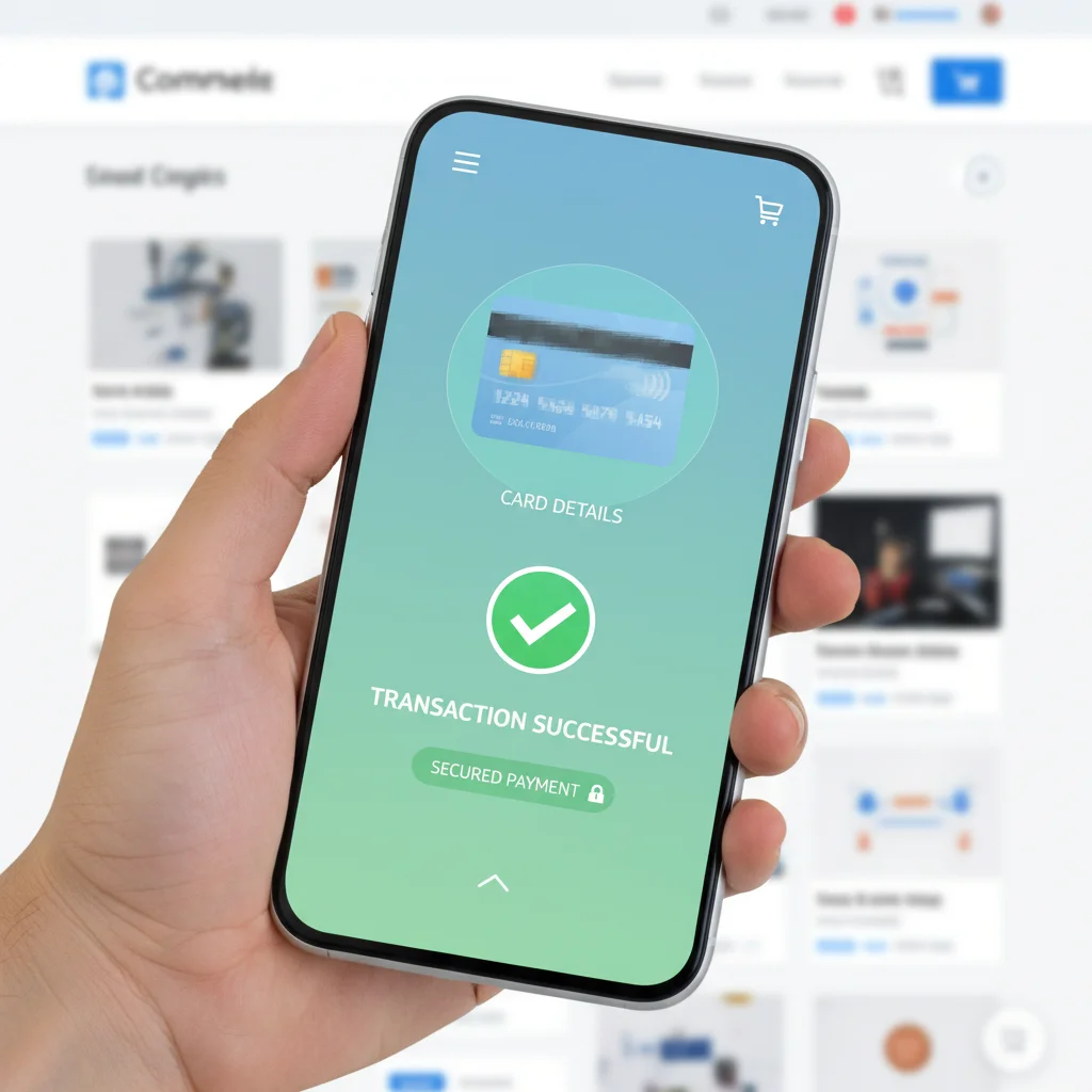 Secure online payment gateway on a smartphone, showing protected transaction.