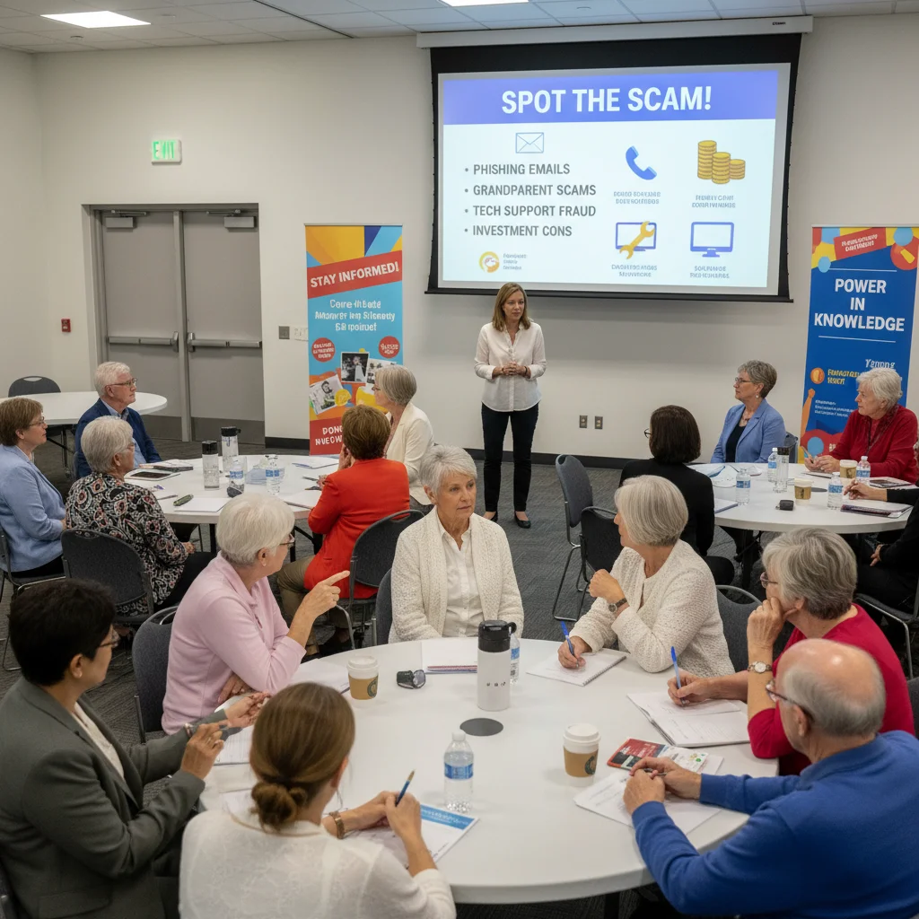 Seniors learning about scam prevention at a community workshop