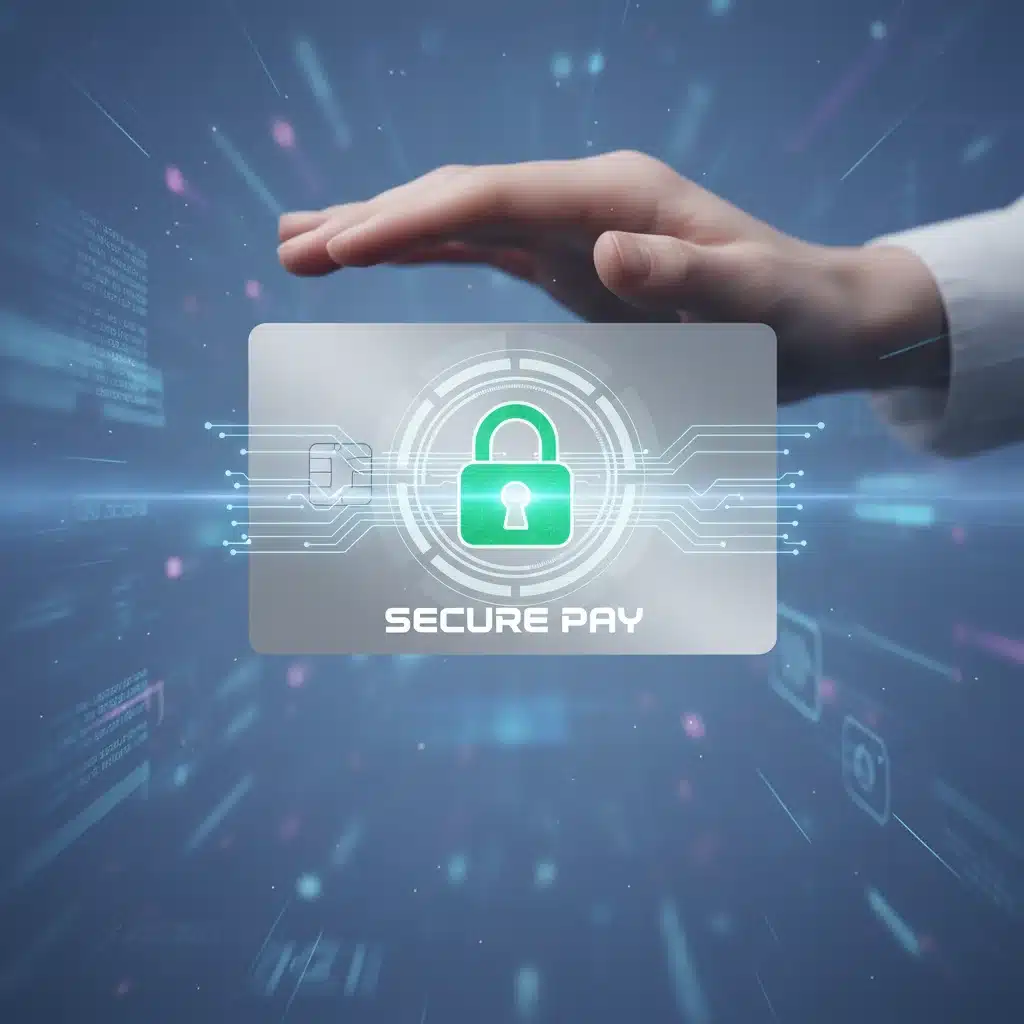 Hand protecting a credit card with a digital lock icon, illustrating credit card fraud prevention.