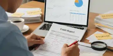 Person reviewing credit report for errors