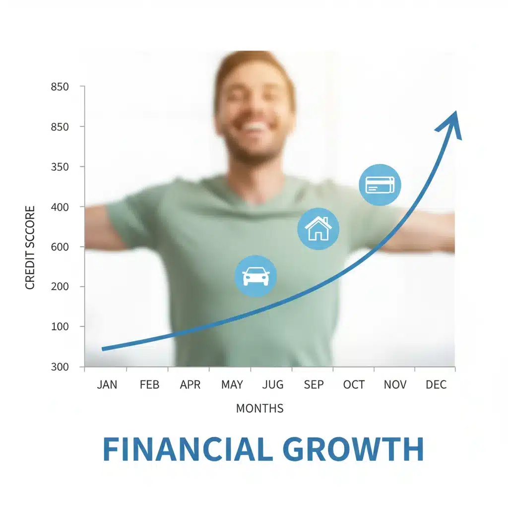 Credit score improvement graph after successful debt relief strategy