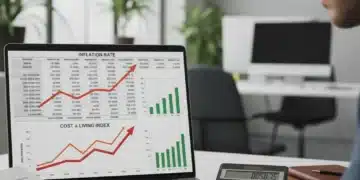 Financial planning for inflation in 2026, person analyzing budget spreadsheet