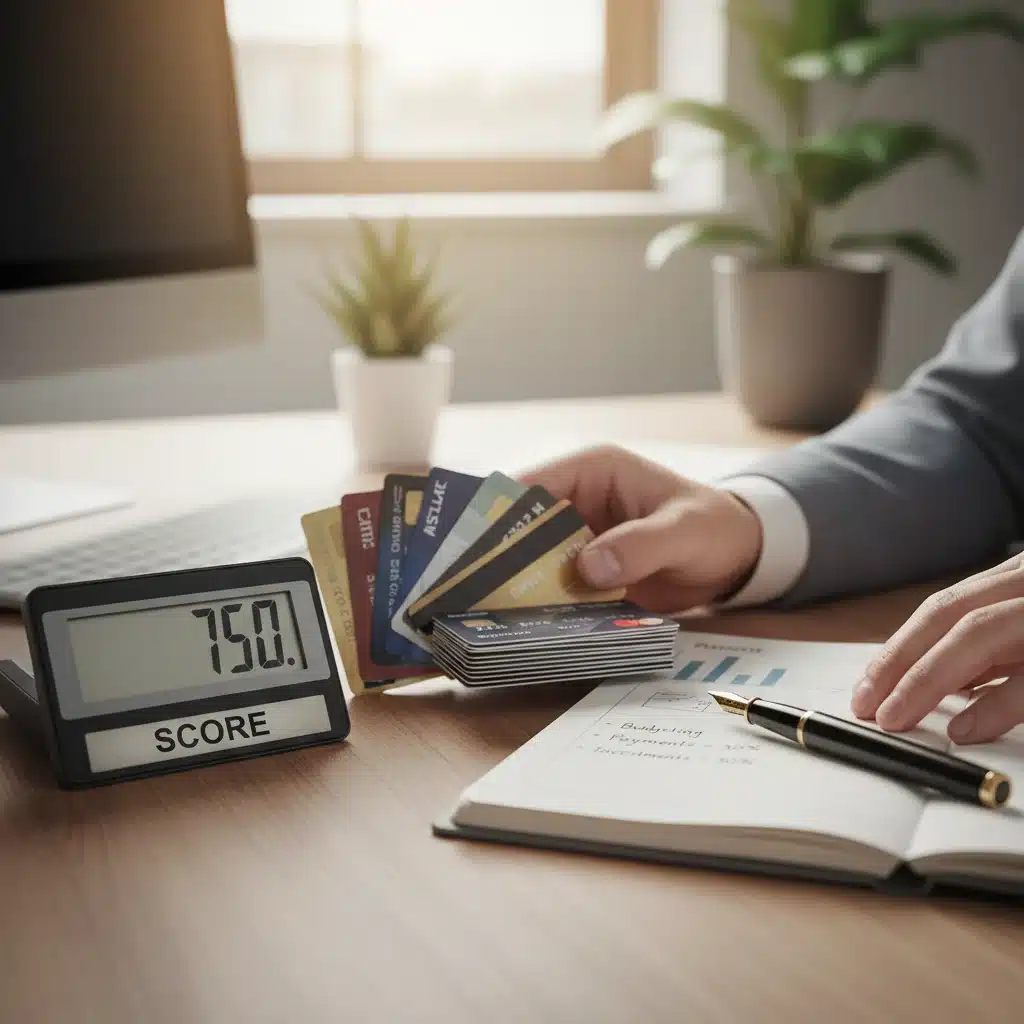 Credit cards and calculator on a desk, representing strategic credit management.