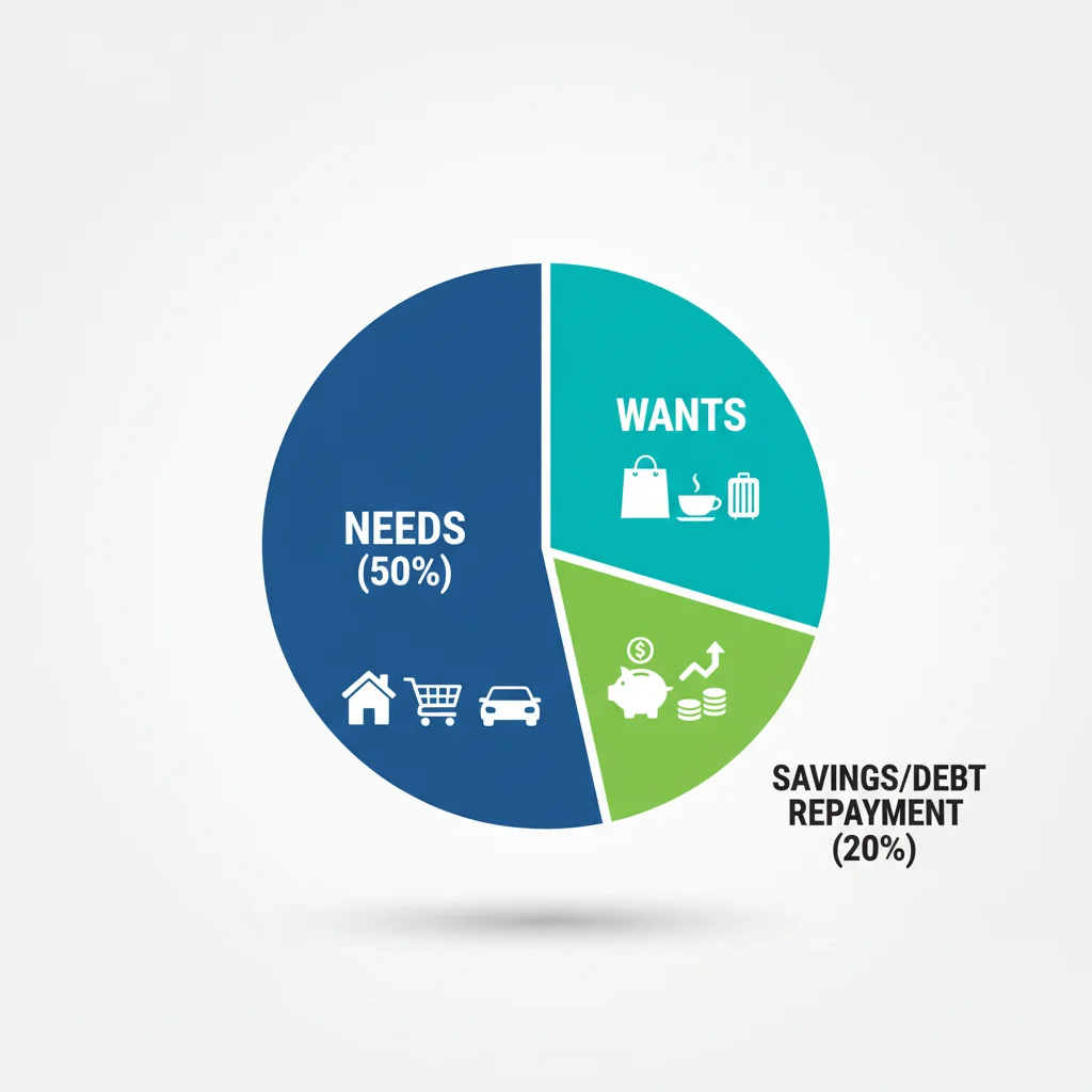 Infographic illustrating the 50/30/20 budgeting rule's components.