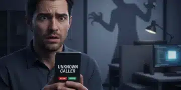Confused person holding phone, worried about debt collection scam call.
