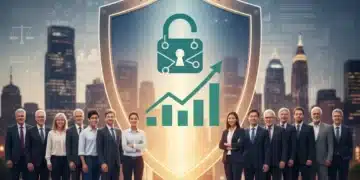 Consumers protected by a glowing shield against predatory lending, symbolizing new financial safeguards.