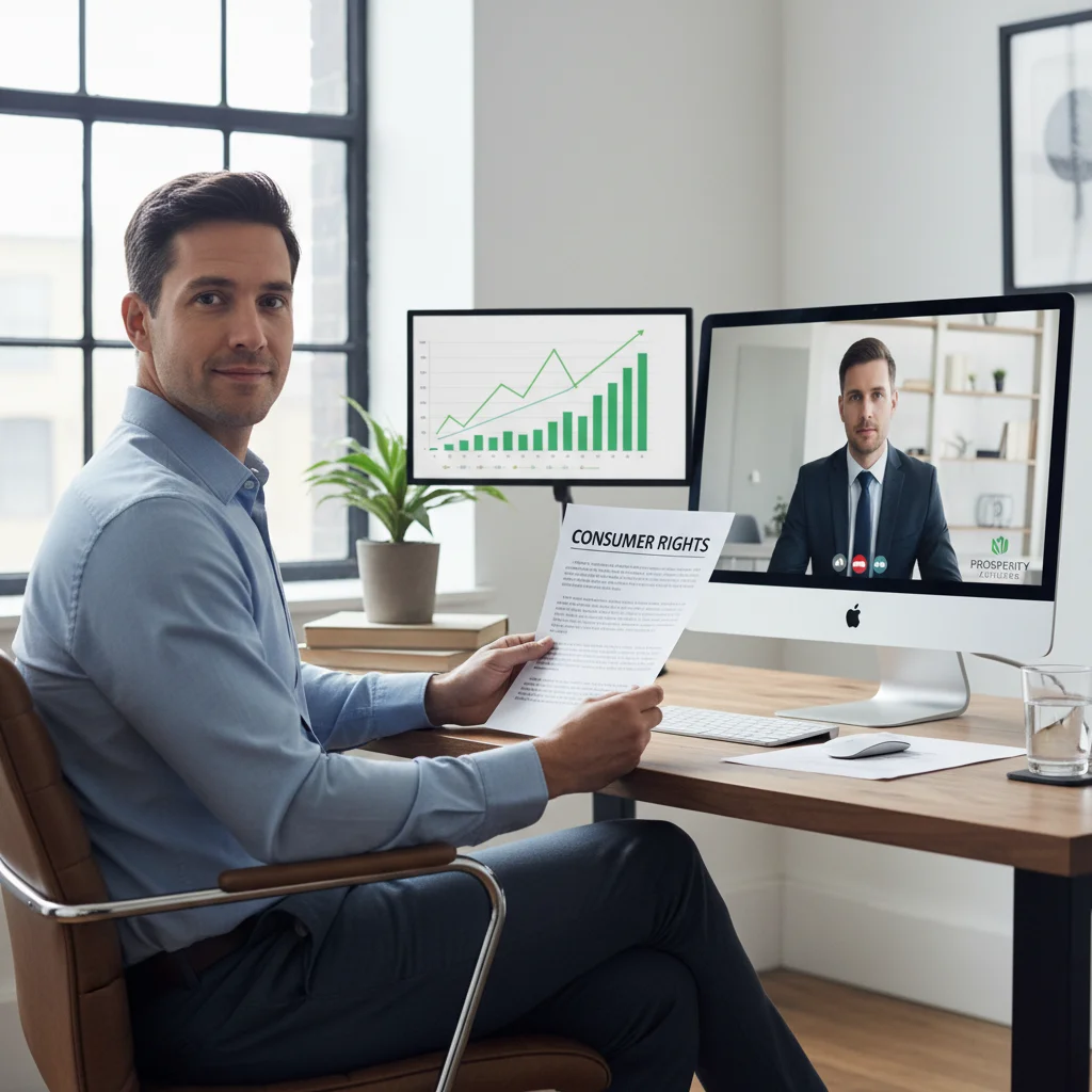 Person confidently reviewing consumer rights document with financial advisor.