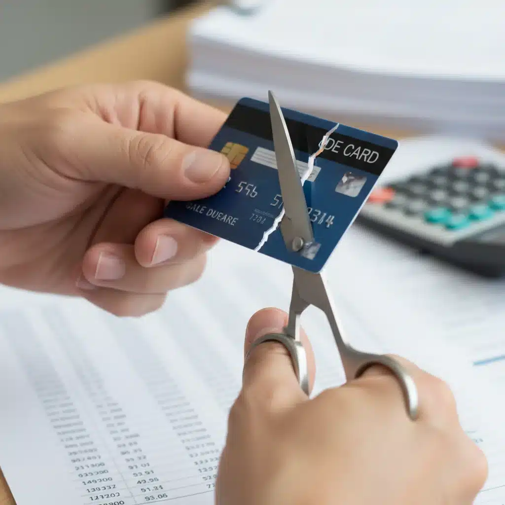 Cutting up a credit card, symbolizing debt reduction and financial control.