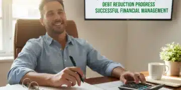 Relieved person reviewing debt management plan documents