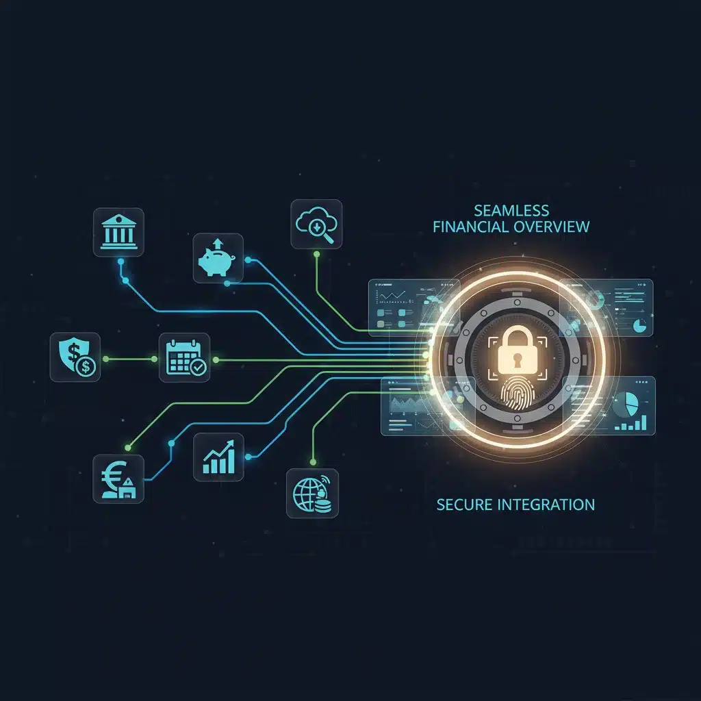 Interconnected financial ecosystem showing data integration across various platforms