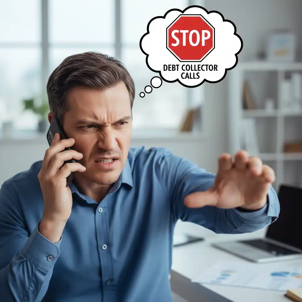 Person stopping debt collector calls, consumer rights